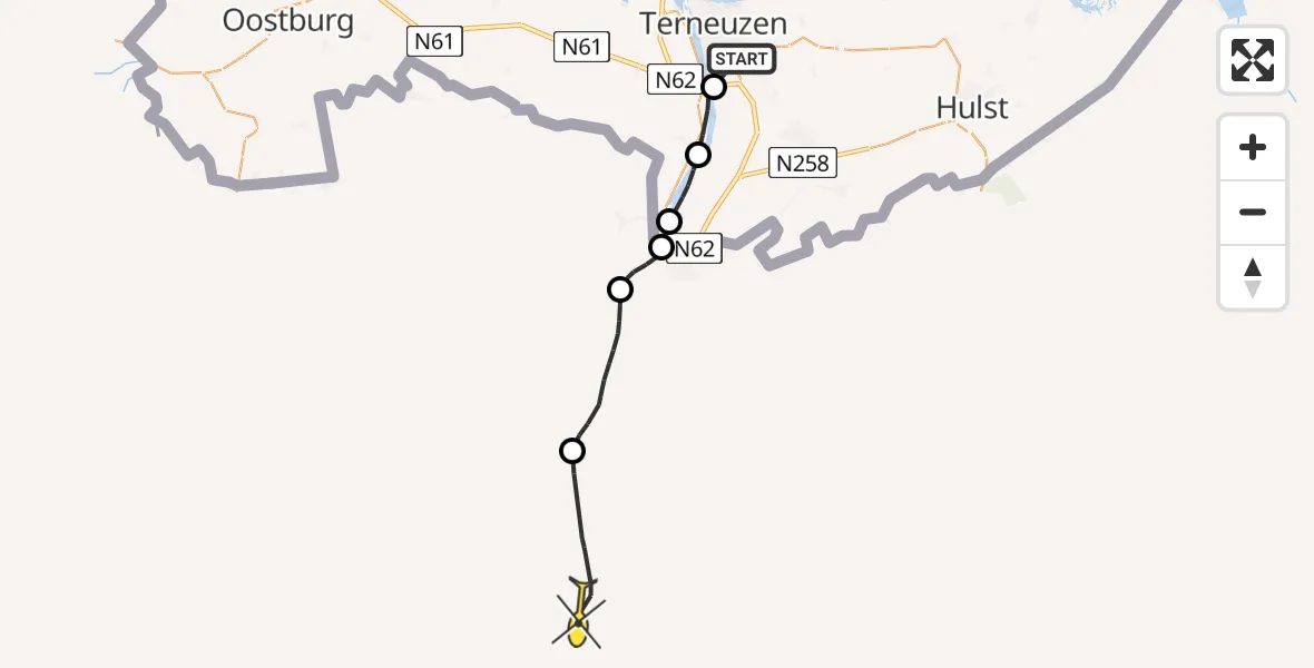 Routekaart van de vlucht: Lifeliner 2 naar Hoofdweg