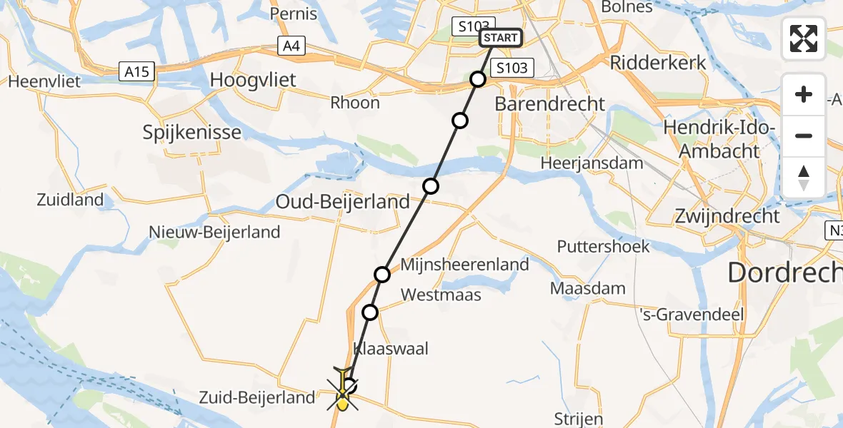 Routekaart van de vlucht: Lifeliner 1 naar Numansdorp, Keyenburg