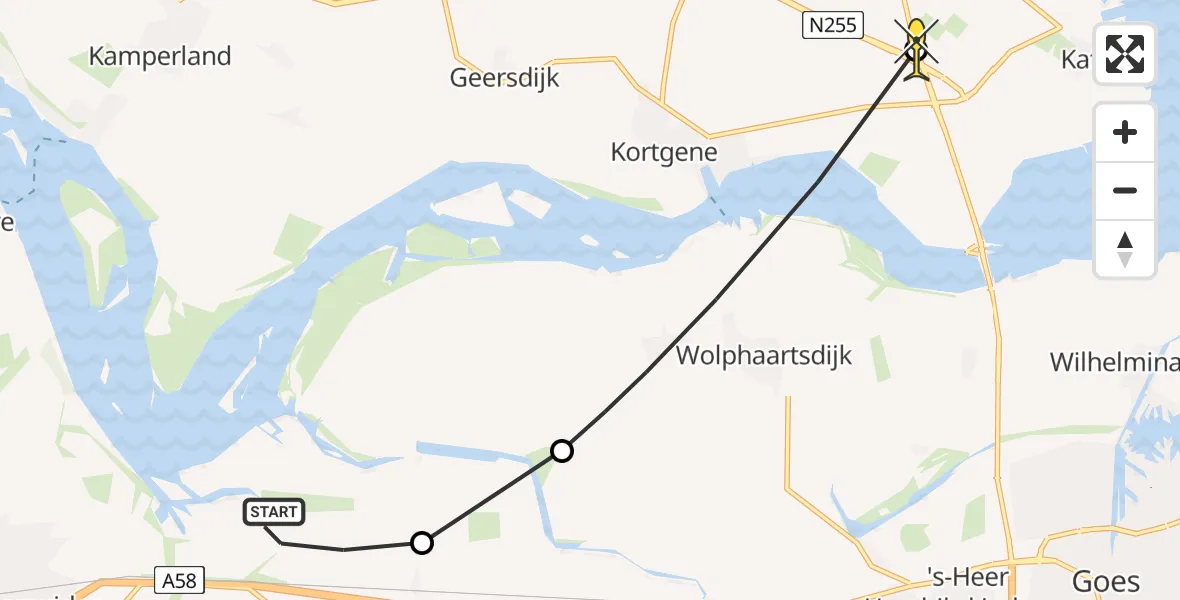 Routekaart van de vlucht: Lifeliner 2 naar Kats, Noord Kraaijertsedijk