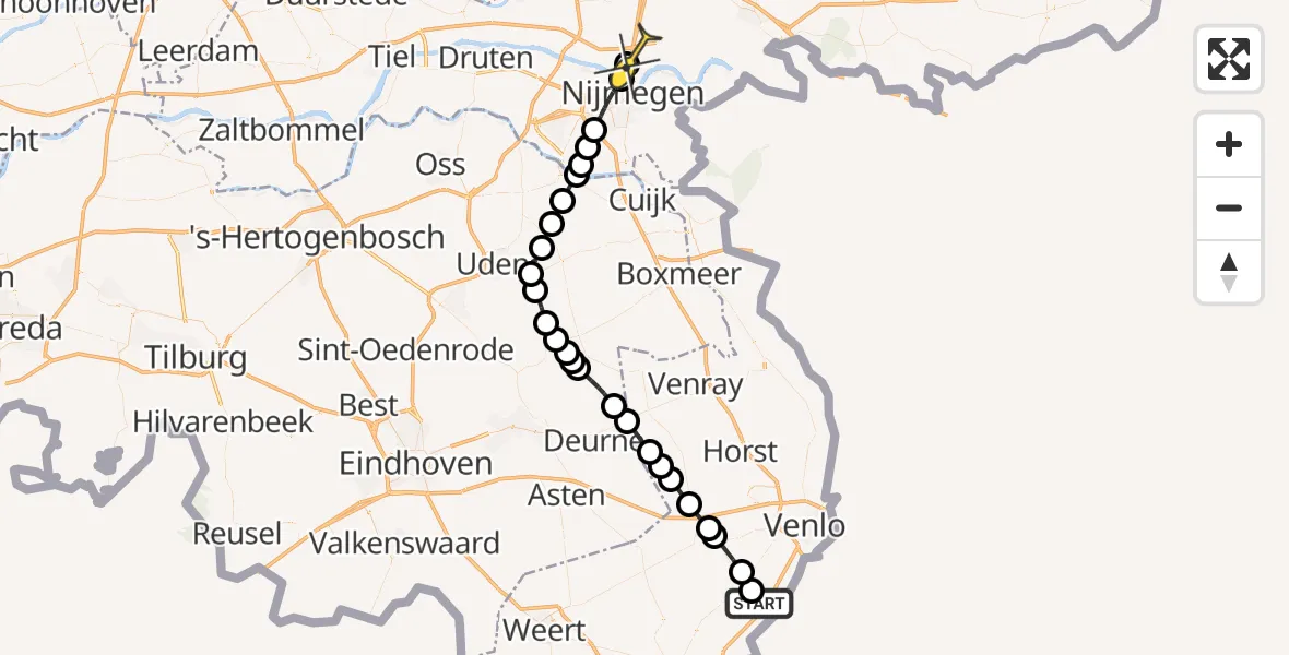 Routekaart van de vlucht: Lifeliner 3 naar Nijmegen, Ondersteweg