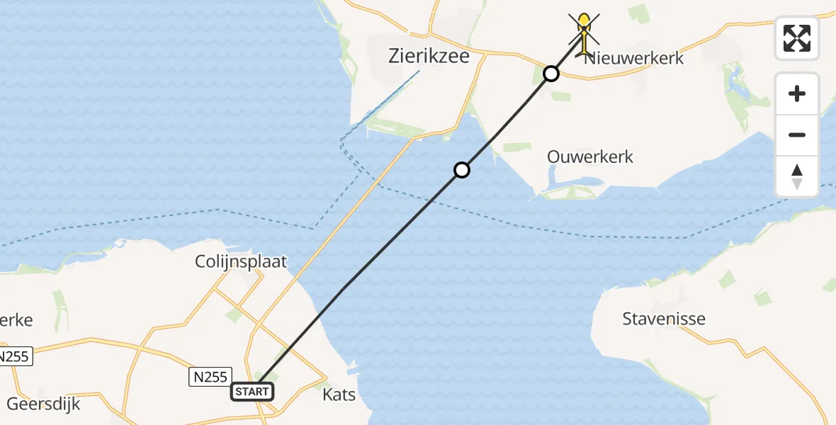 Routekaart van de vlucht: Lifeliner 2 naar Nieuwerkerk, Oosterschelde