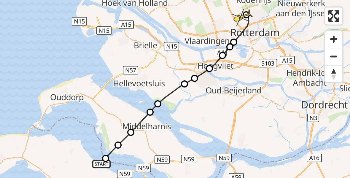 Routekaart van de vlucht: Lifeliner 2 naar Rotterdam The Hague Airport, Brandenburgbaan