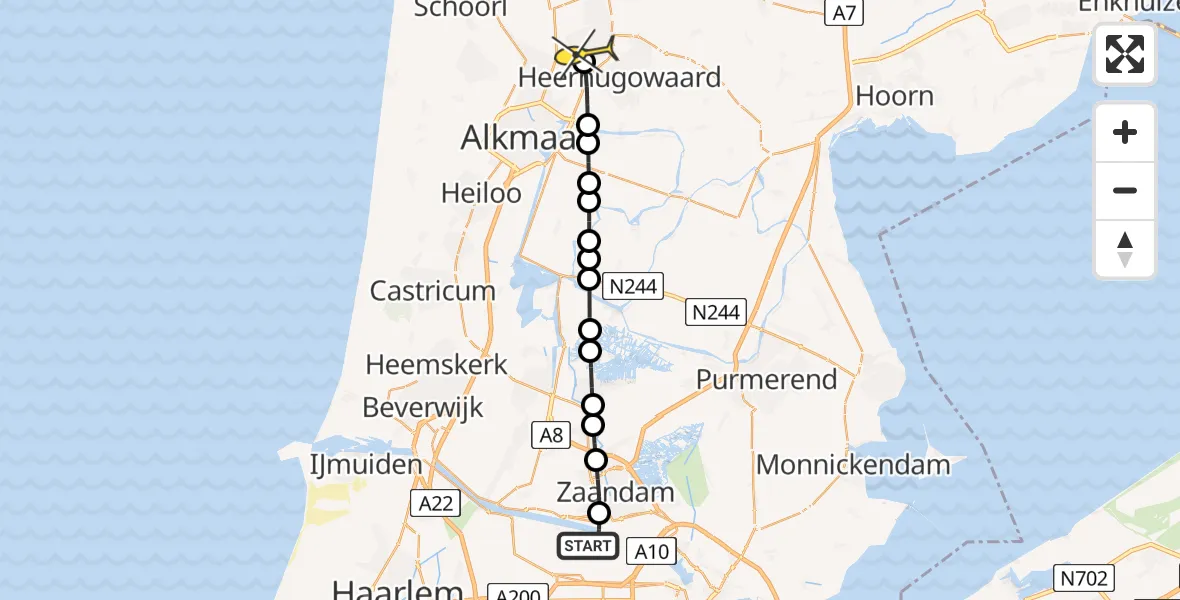 Routekaart van de vlucht: Lifeliner 1 naar Broek op Langedijk, Capriweg