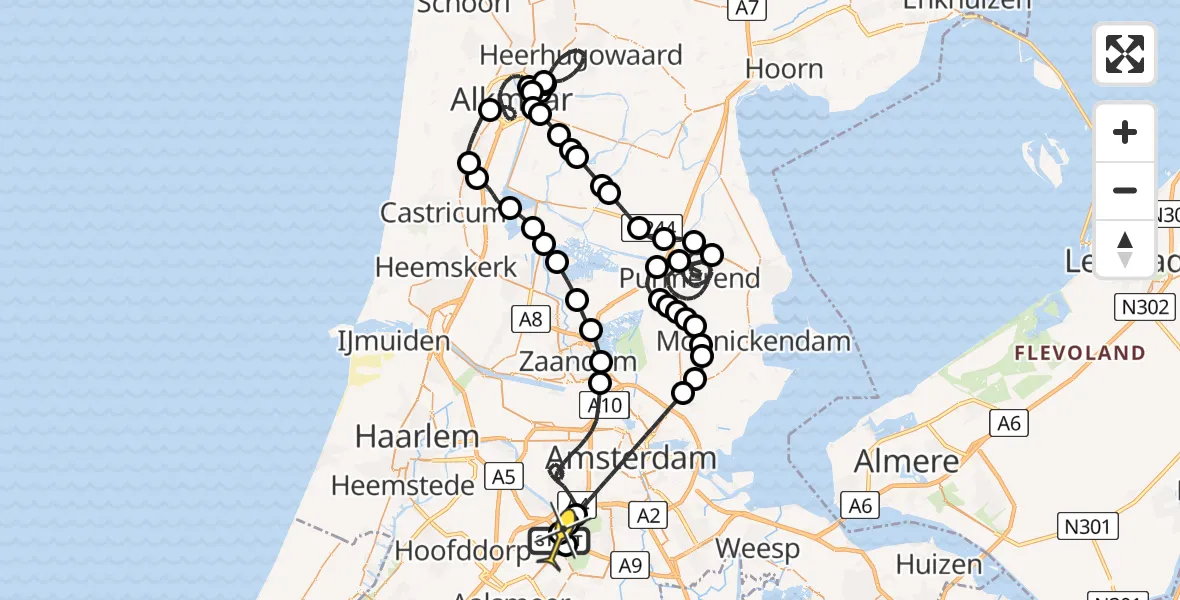 Routekaart van de vlucht: Politieheli naar Schiphol, Fokkerweg