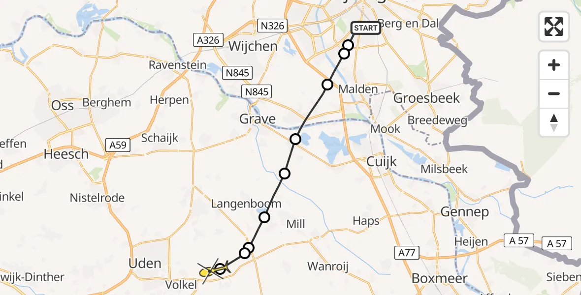 Routekaart van de vlucht: Lifeliner 3 naar Vliegbasis Volkel, Sint Jacobslaan