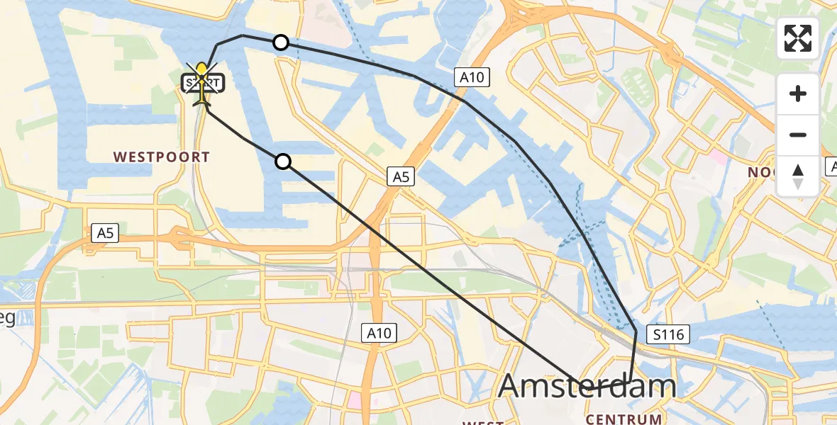 Routekaart van de vlucht: Lifeliner 1 naar Amsterdam Heliport, Maltaweg