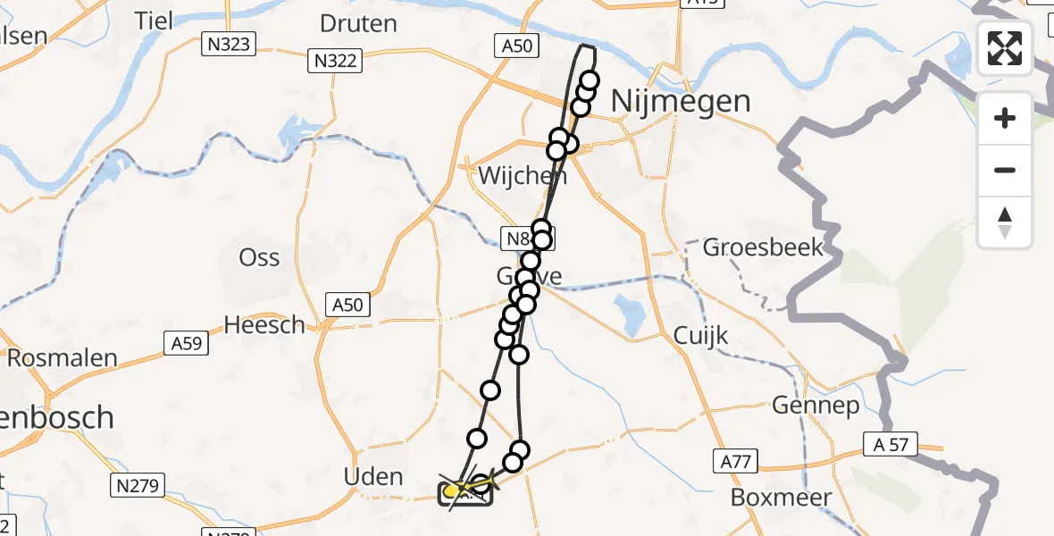 Routekaart van de vlucht: Lifeliner 3 naar Vliegbasis Volkel, Zeelandsedijk