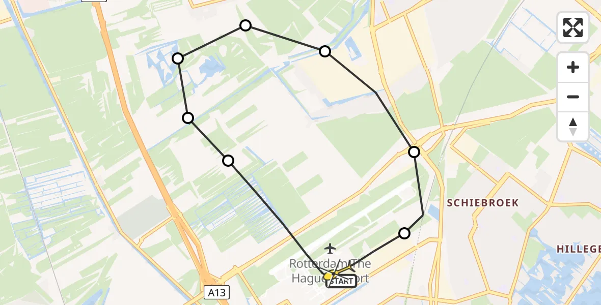 Routekaart van de vlucht: Lifeliner 2 naar Rotterdam The Hague Airport, Molendijk