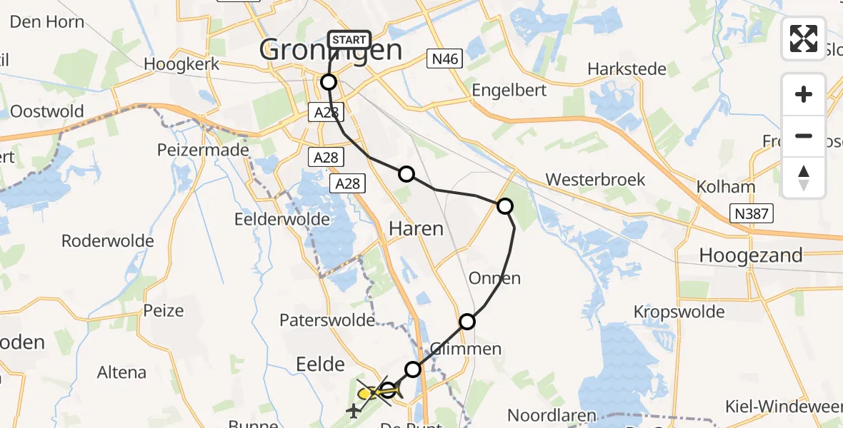 Routekaart van de vlucht: Lifeliner 4 naar Groningen Airport Eelde, Binnenstad-zuid