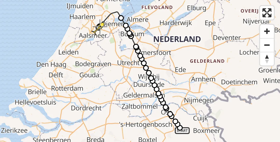 Routekaart van de vlucht: Politieheli naar Schiphol, Jagersveld