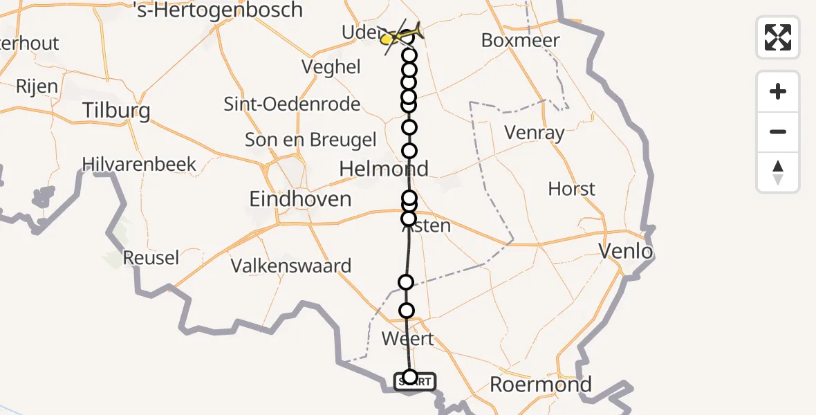 Routekaart van de vlucht: Lifeliner 3 naar Vliegbasis Volkel, Wijffelterbroekdijk