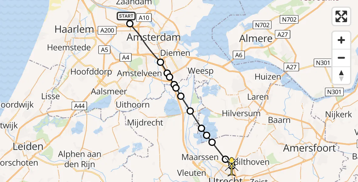 Routekaart van de vlucht: Lifeliner 1 naar Utrecht, Corsicaweg