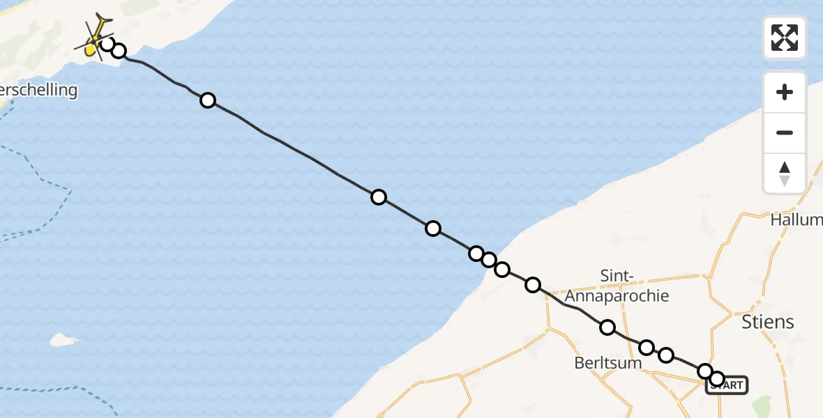 Routekaart van de vlucht: Ambulanceheli naar Midsland, Middelseewei