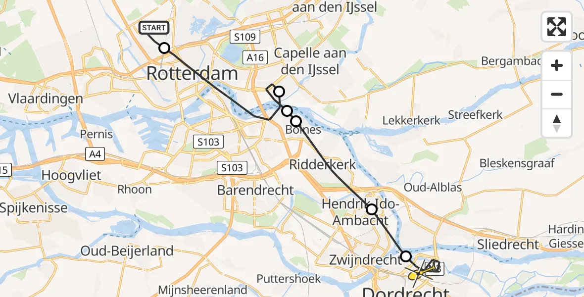 Routekaart van de vlucht: Lifeliner 2 naar Dordrecht, Ypenburgstraat