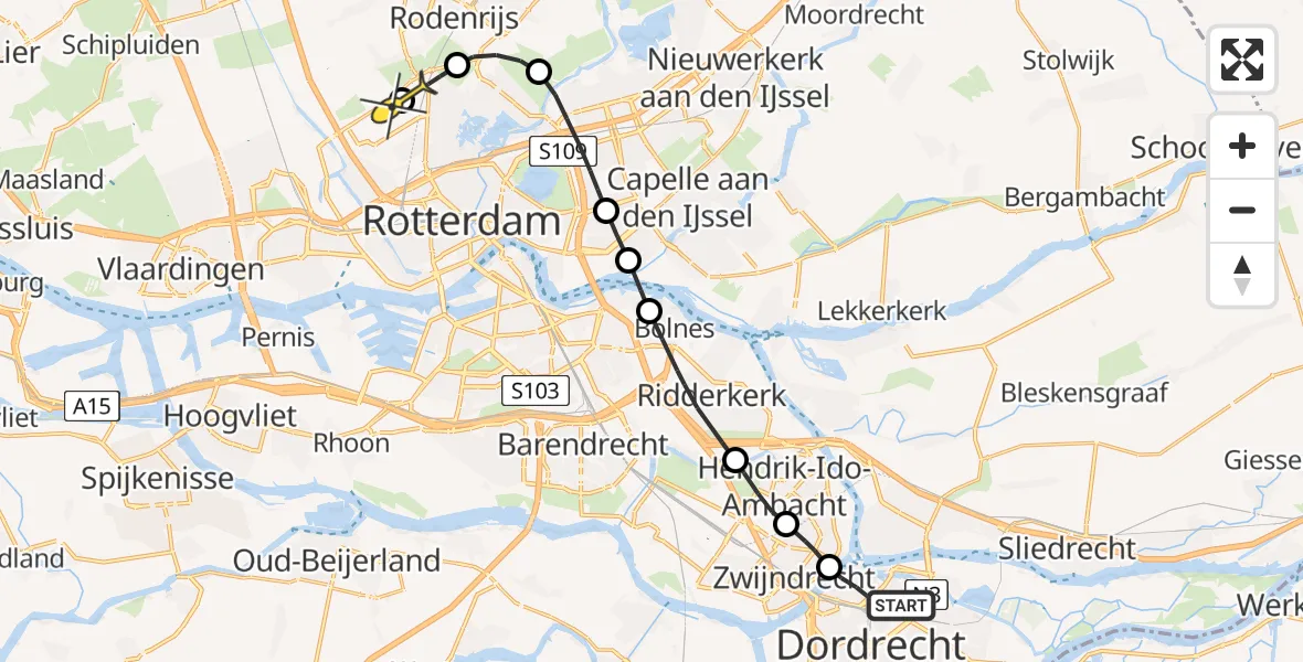 Routekaart van de vlucht: Lifeliner 2 naar Rotterdam The Hague Airport, Vrieseweg