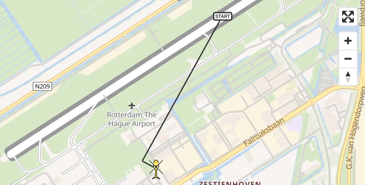 Routekaart van de vlucht: Lifeliner 2 naar Rotterdam The Hague Airport, Brandenburgbaan