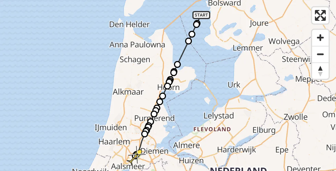 Routekaart van de vlucht: Politiehelikopter naar Schiphol, De Holle Poarte
