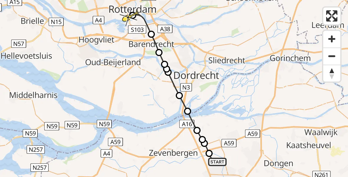 Routekaart van de vlucht: Lifeliner 2 naar Erasmus MC, Rietdijk