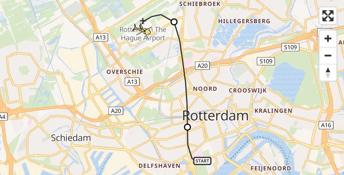 Routekaart van de vlucht: Lifeliner 2 naar Rotterdam The Hague Airport, Mathenesserlaan