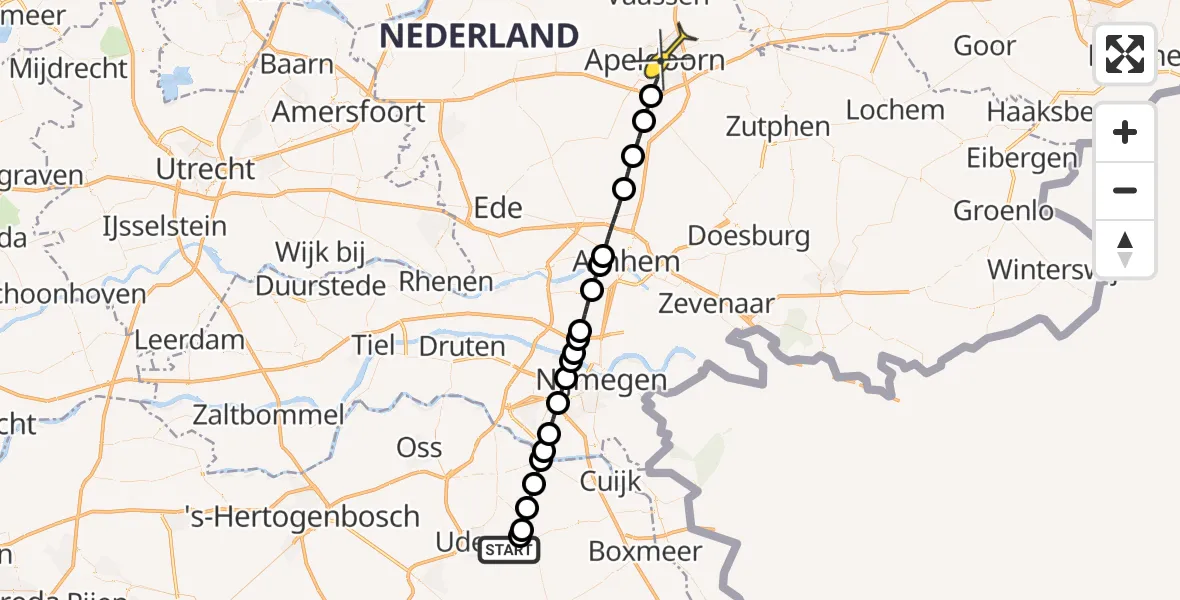 Routekaart van de vlucht: Lifeliner 3 naar Apeldoorn, Zeelandsedijk