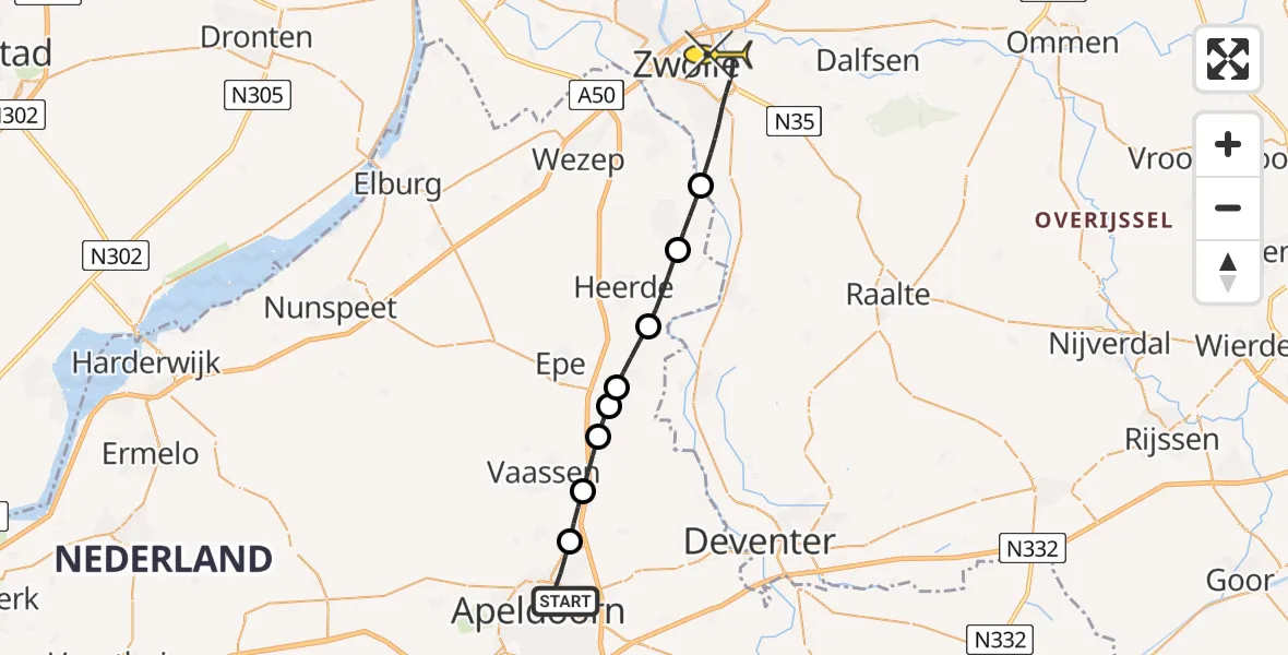 Routekaart van de vlucht: Lifeliner 3 naar Zwolle, Gentiaanstraat