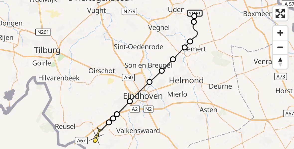 Routekaart van de vlucht: Lifeliner 3 naar Eersel, Vinkenstraat