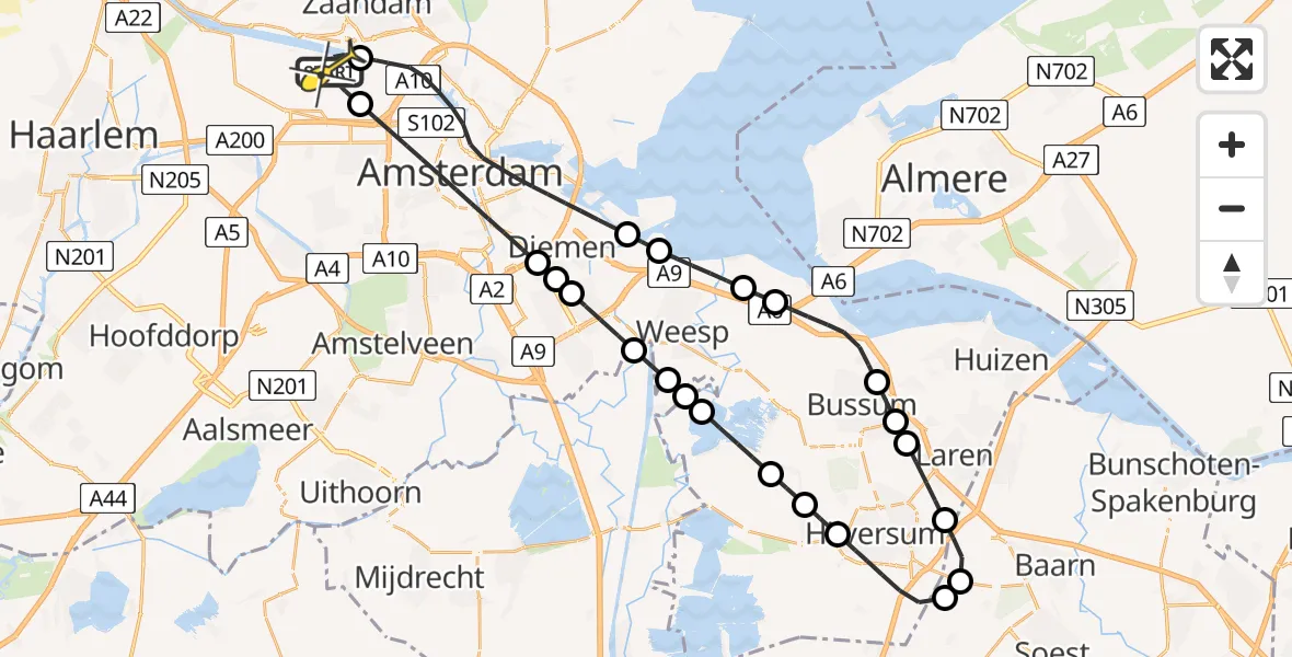 Routekaart van de vlucht: Lifeliner 1 naar Amsterdam Heliport, Westhaven