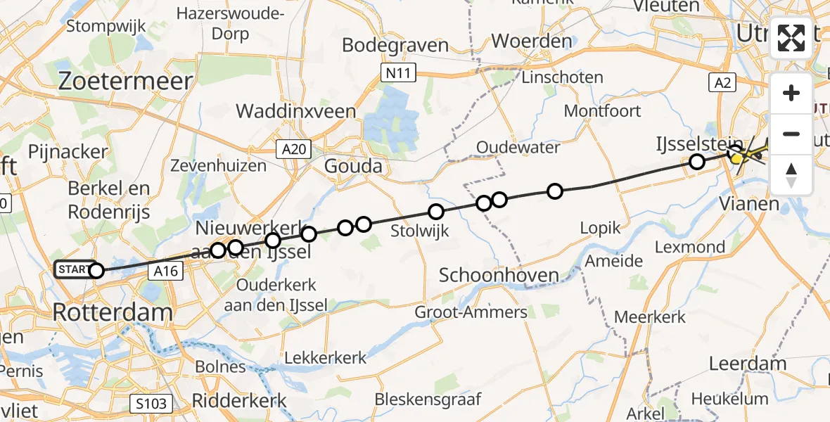 Routekaart van de vlucht: Lifeliner 2 naar Nieuwegein, Fairoaksbaan