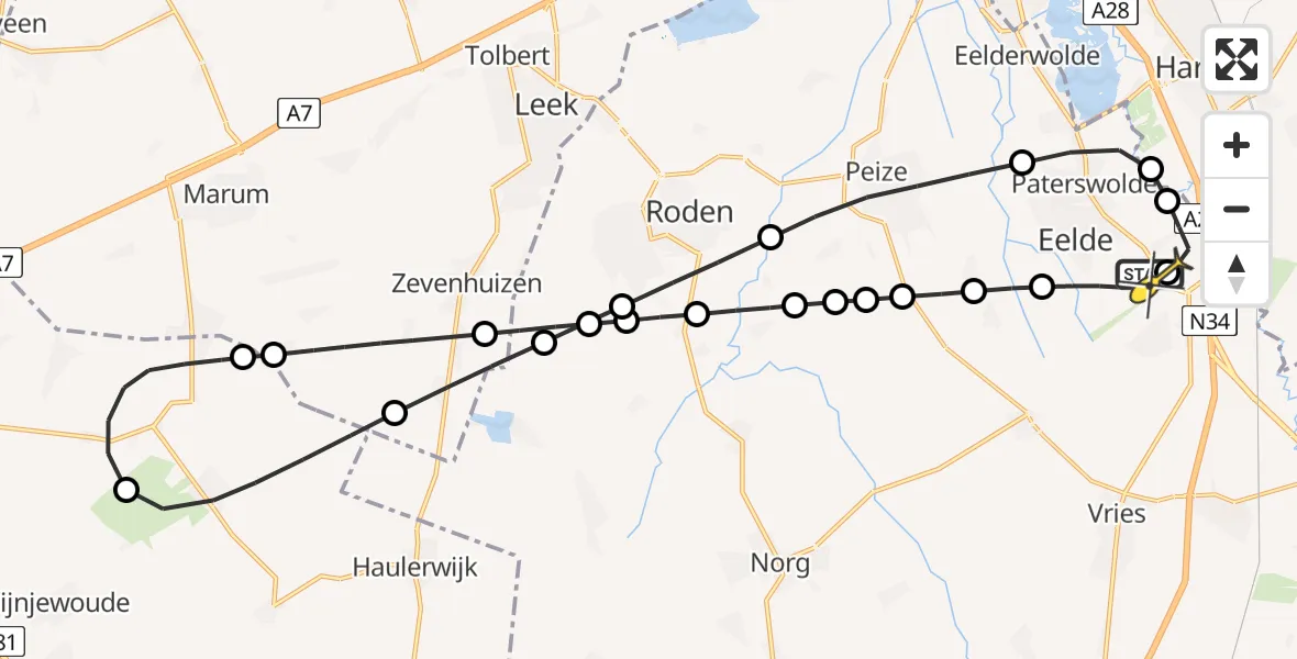 Routekaart van de vlucht: Lifeliner 4 naar Groningen Airport Eelde, Molenweg