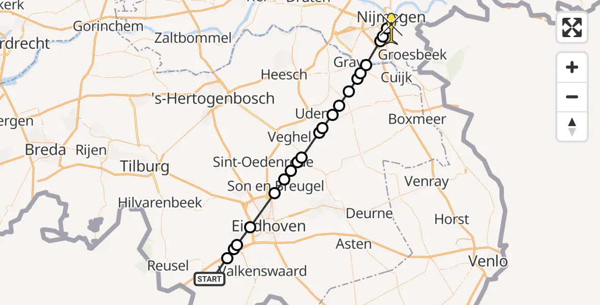 Routekaart van de vlucht: Lifeliner 3 naar Radboud Universitair Medisch Centrum, Boksheidsedijk