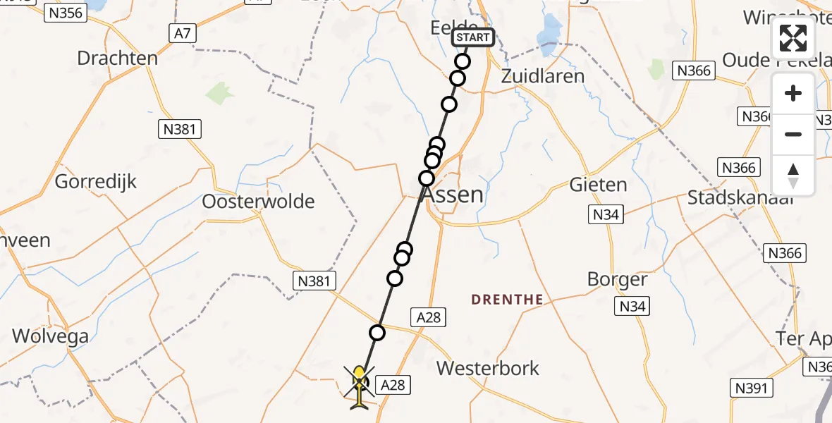 Routekaart van de vlucht: Lifeliner 4 naar Dwingeloo, Machlaan