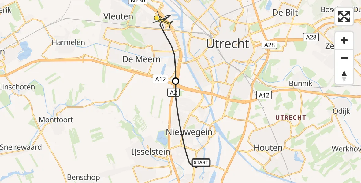 Routekaart van de vlucht: Lifeliner 2 naar Utrecht, Sportpark Parkhout