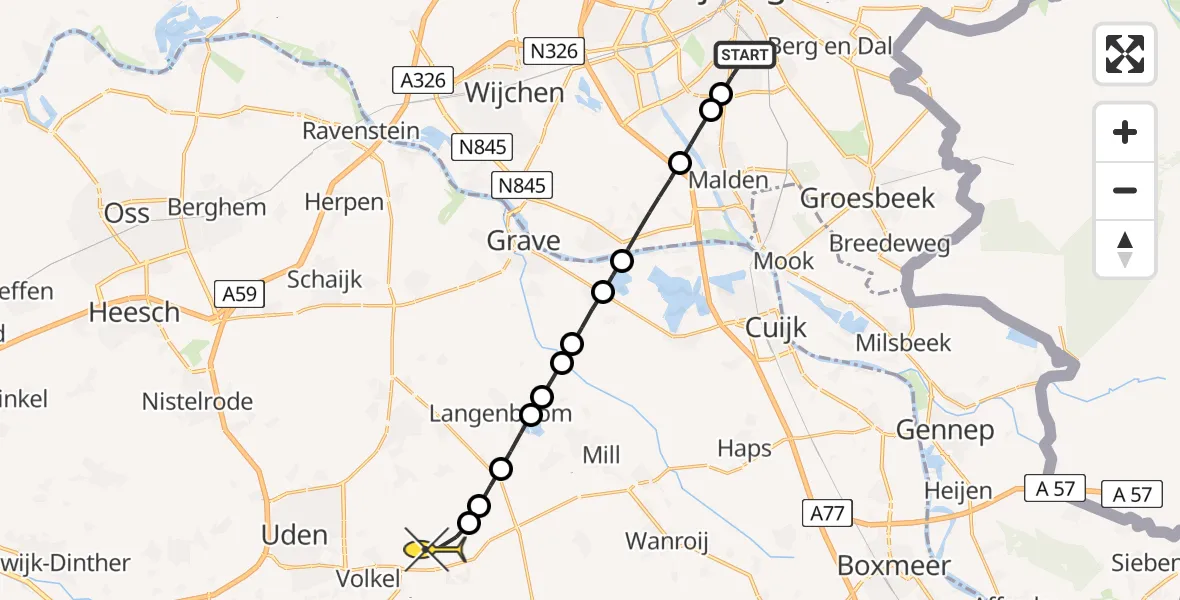 Routekaart van de vlucht: Lifeliner 3 naar Vliegbasis Volkel, Burggraafstraat