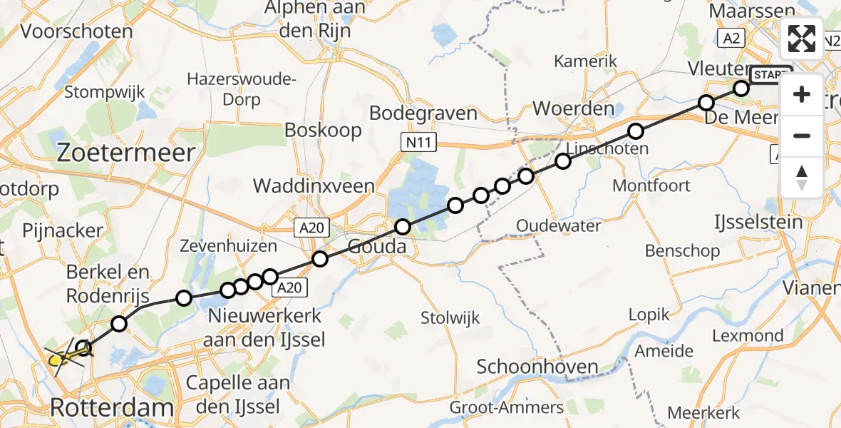 Routekaart van de vlucht: Lifeliner 2 naar Rotterdam The Hague Airport, Kees van Bohemenhof