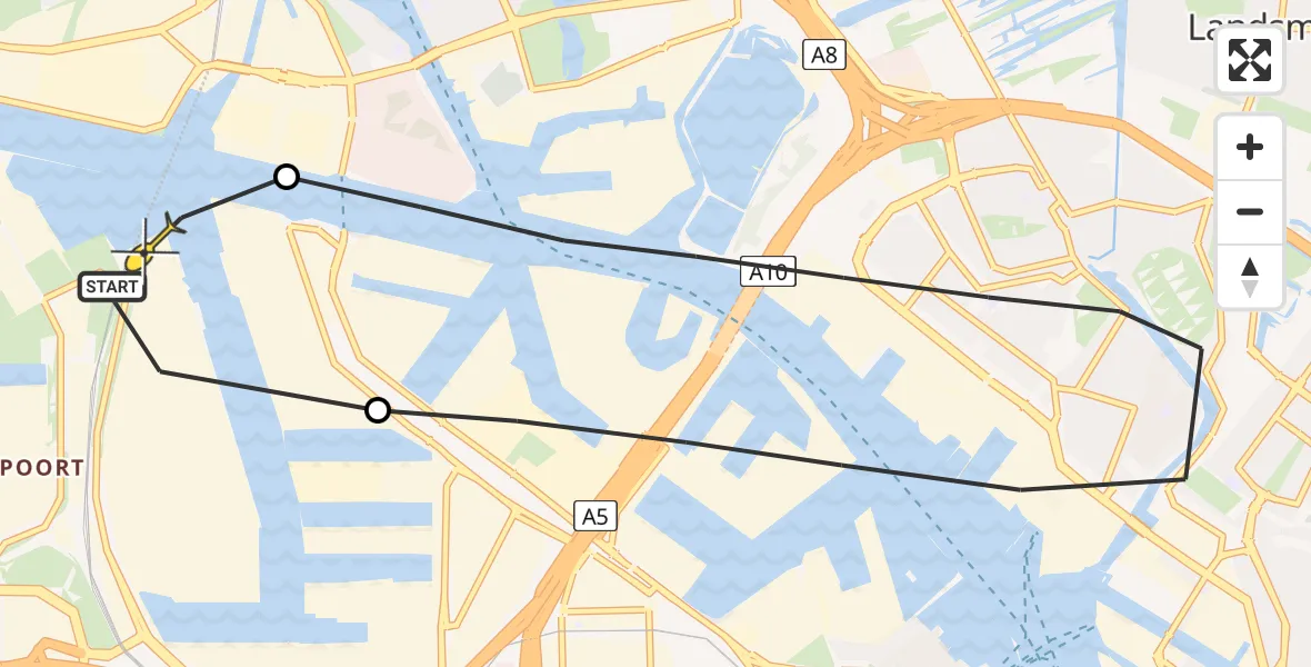 Routekaart van de vlucht: Lifeliner 1 naar Amsterdam Heliport, Westhavenweg