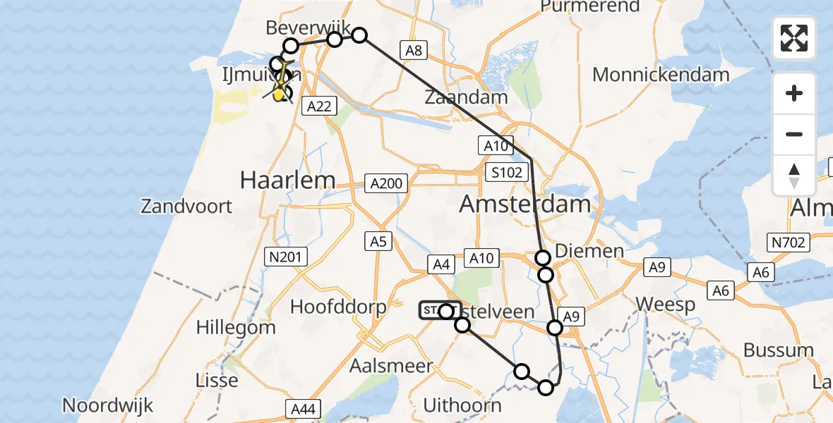 Routekaart van de vlucht: Politieheli naar IJmuiden, Rietwijkeroordweg