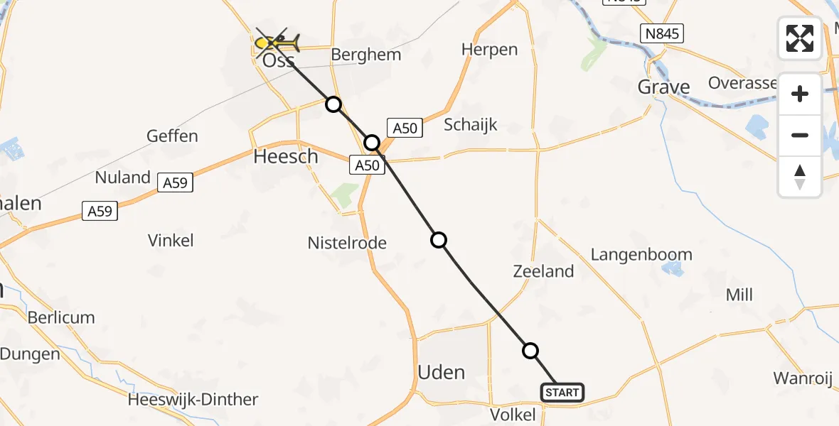 Routekaart van de vlucht: Lifeliner 3 naar Oss, Jagersveld