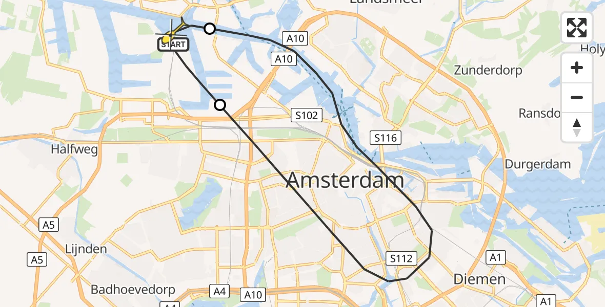 Routekaart van de vlucht: Lifeliner 1 naar Amsterdam Heliport, Bosporushaven