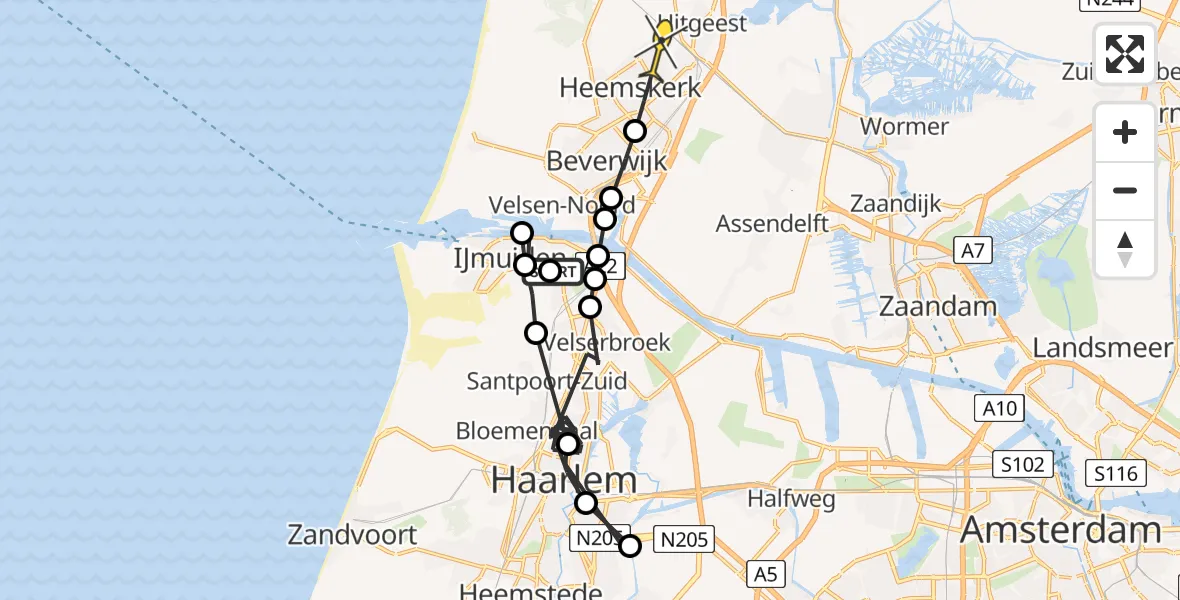 Routekaart van de vlucht: Politiehelikopter naar Heemskerk, Zandershof