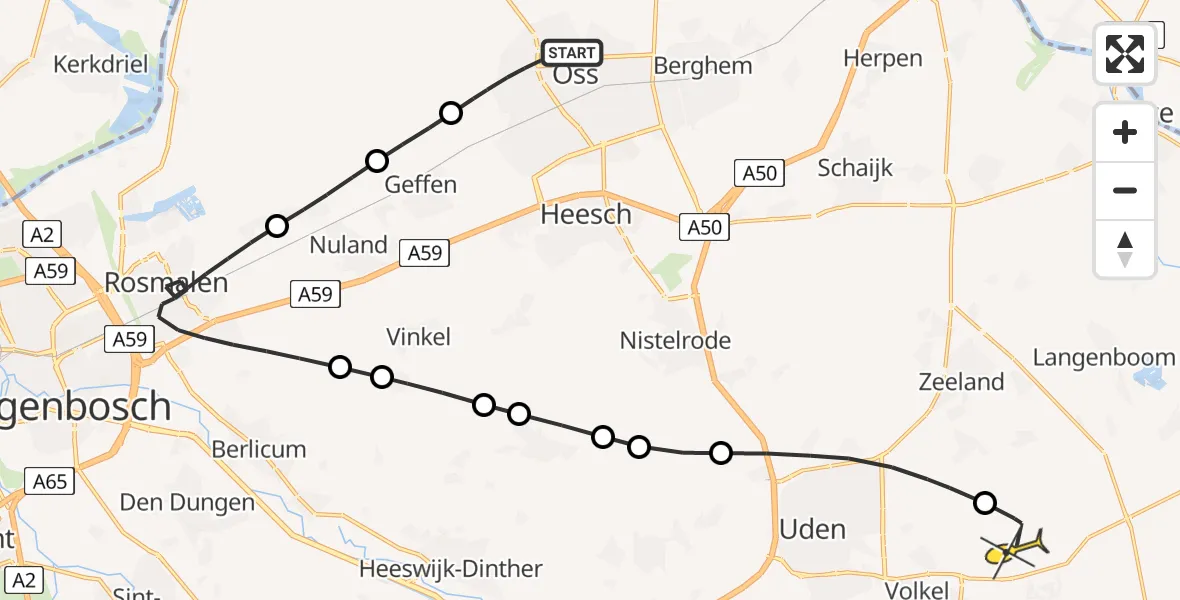 Routekaart van de vlucht: Lifeliner 3 naar Vliegbasis Volkel, Bosbes