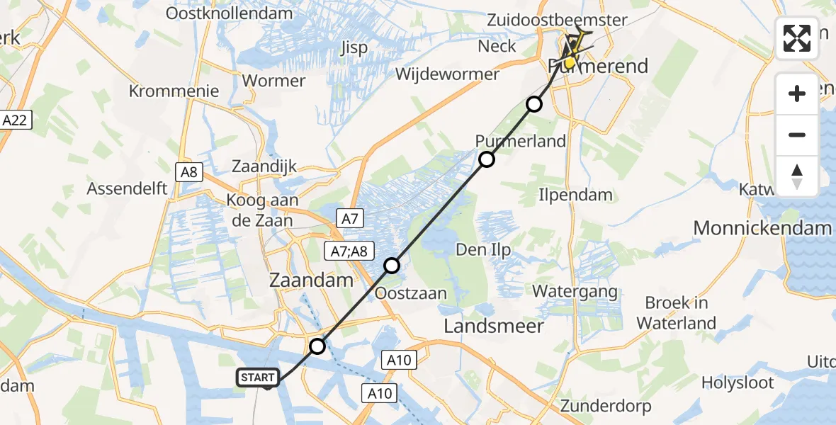 Routekaart van de vlucht: Lifeliner 1 naar Purmerend, Westhavenweg