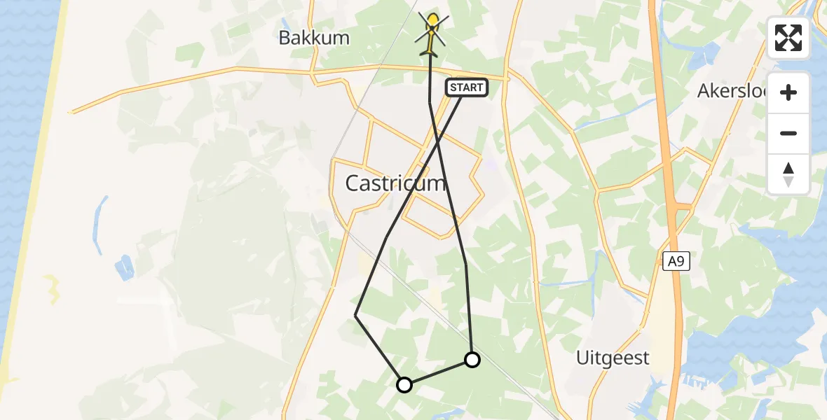 Routekaart van de vlucht: Politiehelikopter naar Limmen, Geesterduinweg