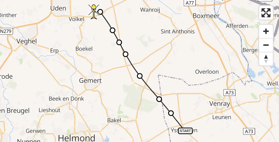 Routekaart van de vlucht: Lifeliner 3 naar Vliegbasis Volkel, Deurneseweg