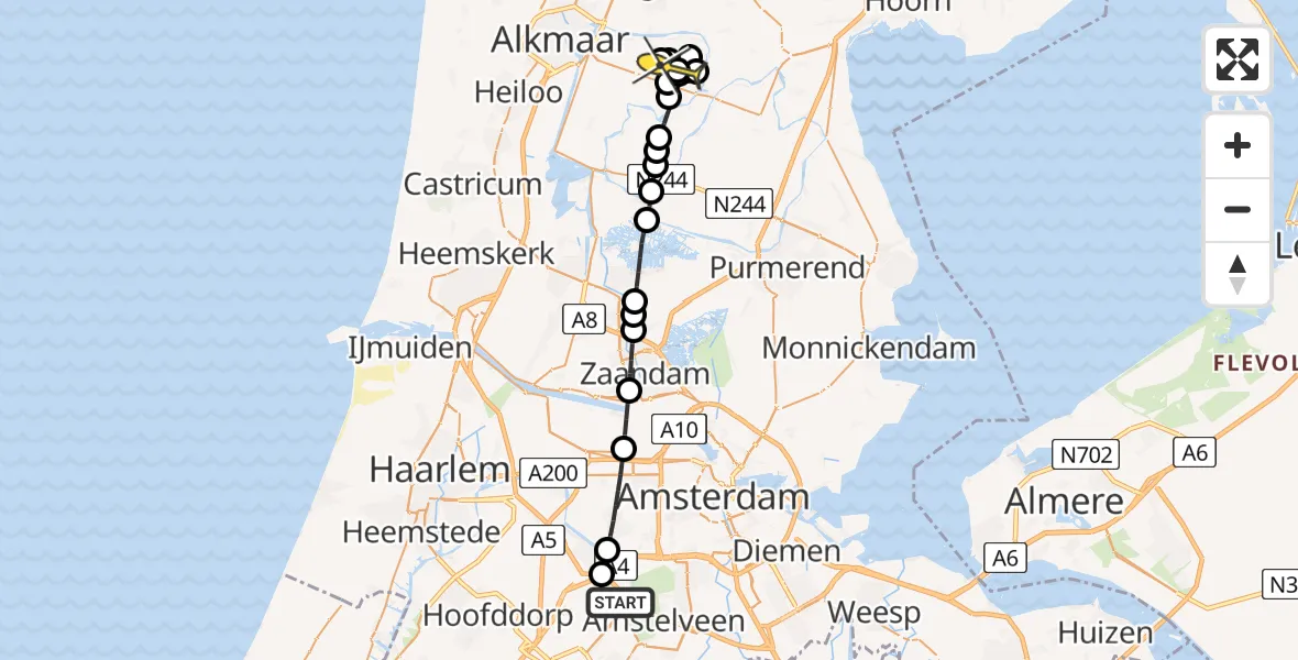 Routekaart van de vlucht: Politieheli naar Oterleek, Loevesteinse Randweg