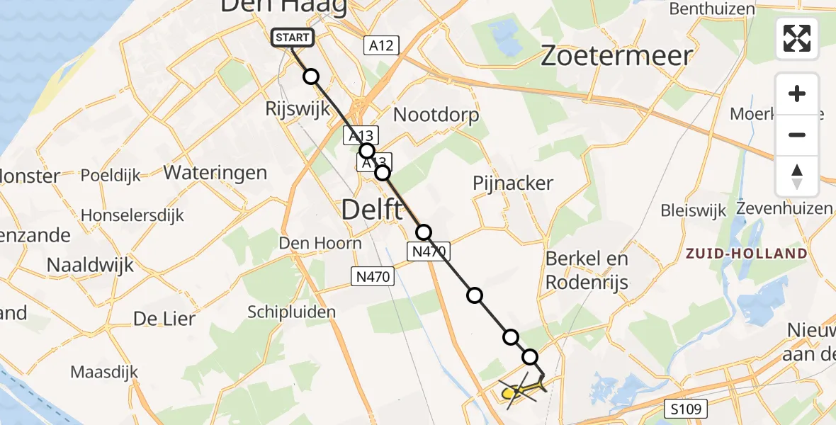 Routekaart van de vlucht: Lifeliner 2 naar Rotterdam The Hague Airport, De Genestetlaan