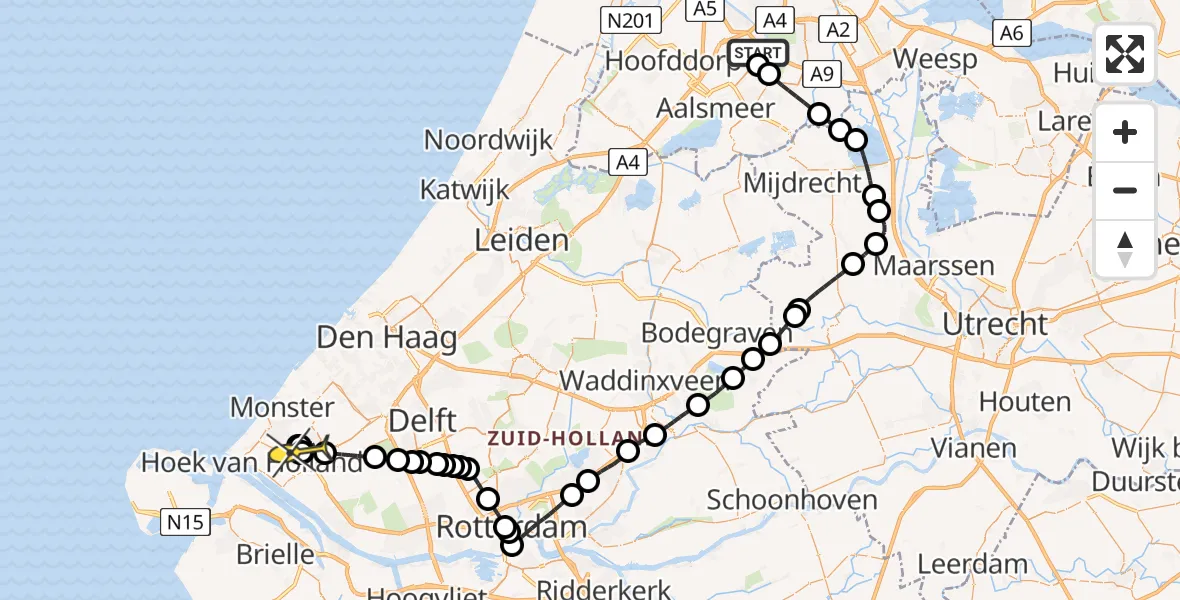 Routekaart van de vlucht: Politieheli naar 's-Gravenzande, Kemajoranstraat