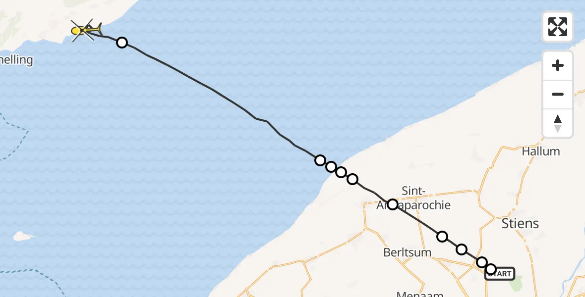 Routekaart van de vlucht: Ambulanceheli naar Formerum, Nijlânsdyk