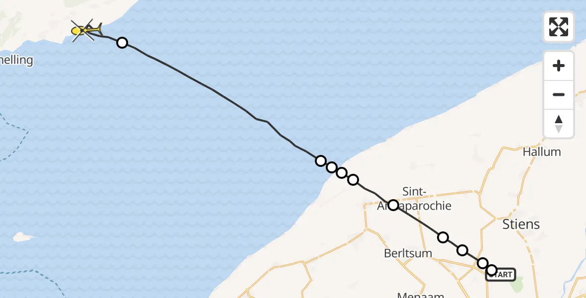 Routekaart van de vlucht: Ambulancehelikopter naar Formerum, Nijlânsdyk