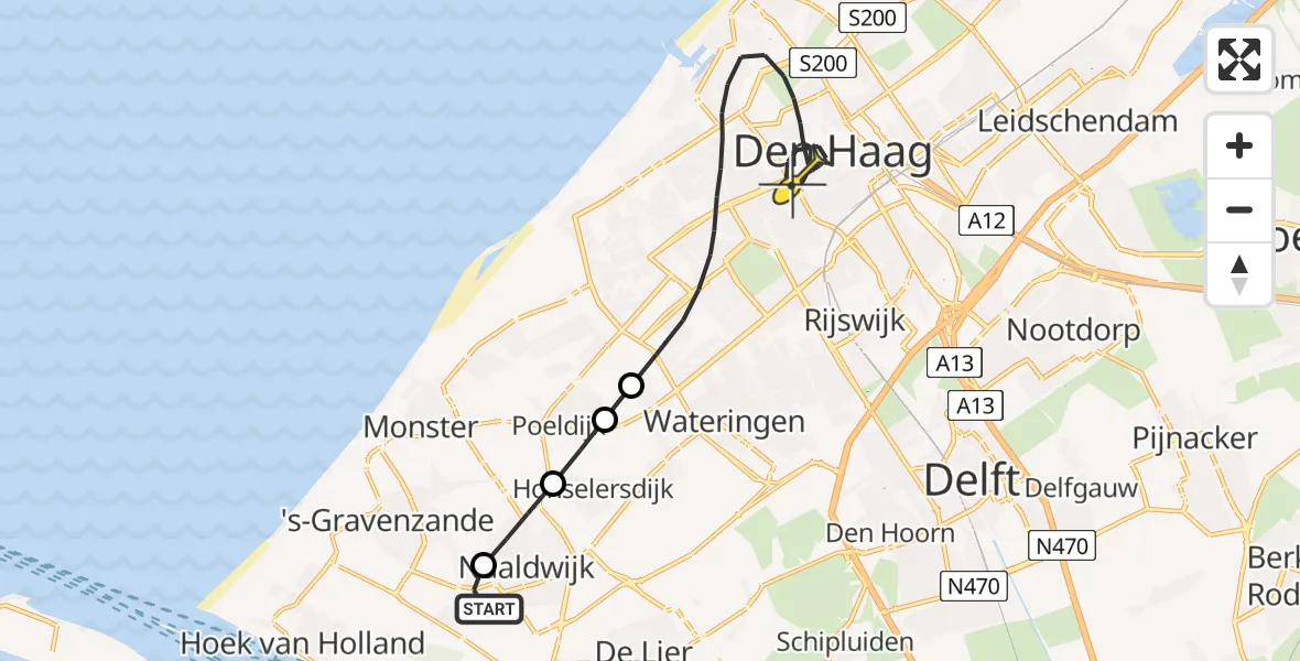 Routekaart van de vlucht: Politiehelikopter naar Den Haag, Opstalweg