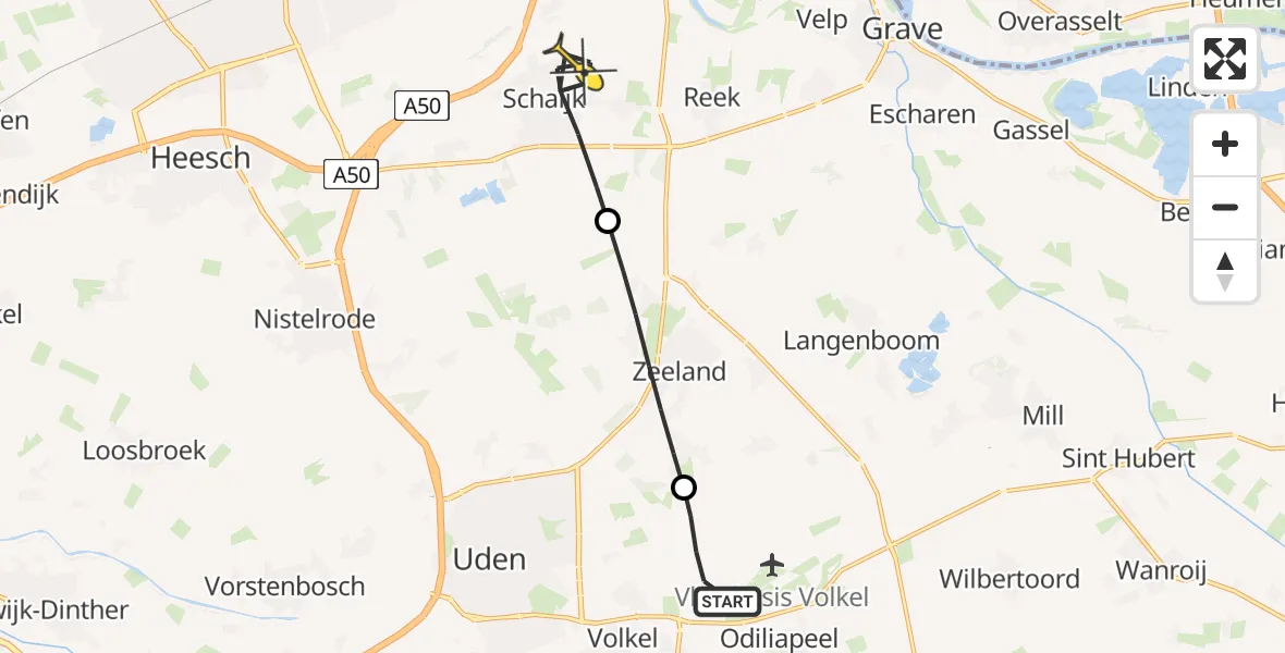 Routekaart van de vlucht: Lifeliner 3 naar Schaijk, 't Oliemeulen